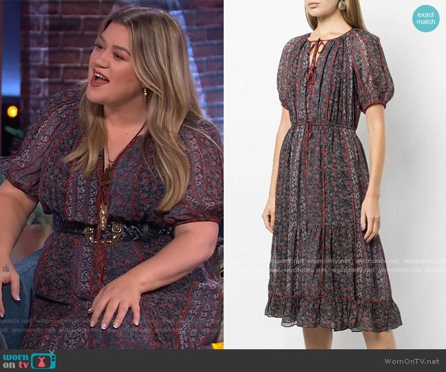 Berenice silk Midi Dress by Ulla Johnson worn by Kelly Clarkson on The Kelly Clarkson Show