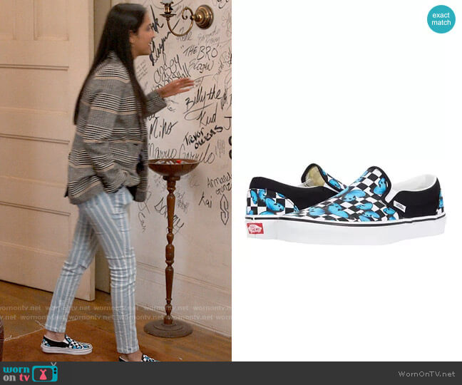 Vans Butterfly Checkerboard Classic Slip On Sneakers worn by Bela Malhotra (Amrit Kaur) on The Sex Lives of College Girls