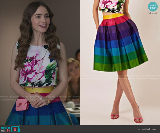 Sandy Rainbow Skirt by Vassilis Zoulias worn by Emily Cooper (Lily Collins) on Emily in Paris