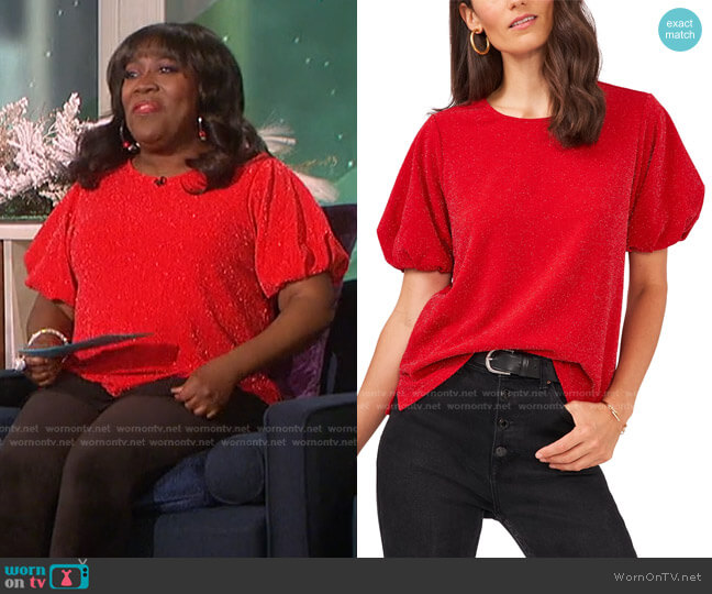 Short Puffed Sleeve Metallic Knit Top by Vince Camuto worn by Sheryl Underwood  on The Talk