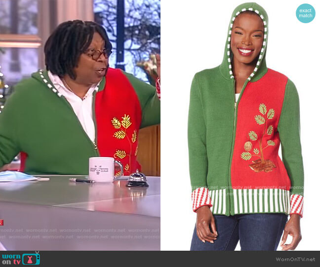 Festive Sweater Knit Zip-Up Hoodie by Whoopi worn by Whoopi Goldberg  on The View