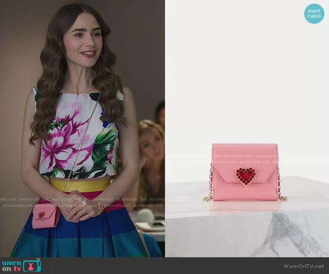 Wallets In Red and Pink by Roger Vivier worn by Emily Cooper (Lily Collins) on Emily in Paris