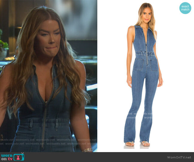 Sleeveless Flare Stretch Denim Jumpsuit by We Wore What worn by Nicole James on The Real Housewives of OC