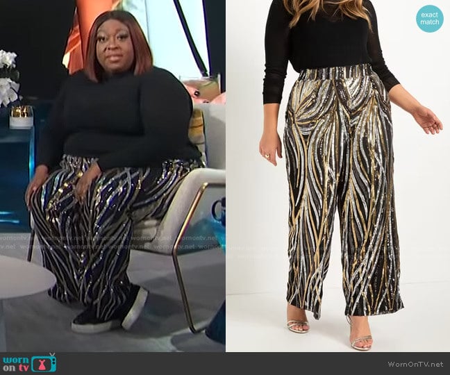 Wide Leg Multi-Sequin Pant by Eloquii worn by Loni Love  on E! News