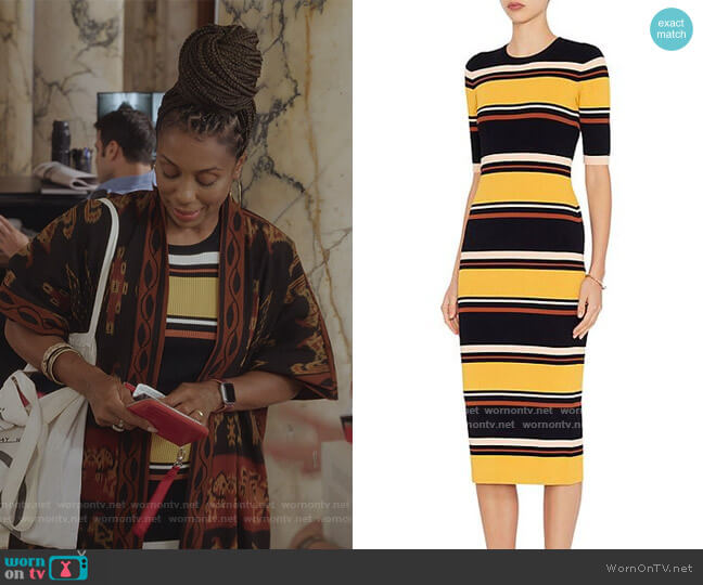 Stripped Ribbed Dress by Wyatt worn by Dr. Nya Wallace (Karen Pittman) on And Just Like That