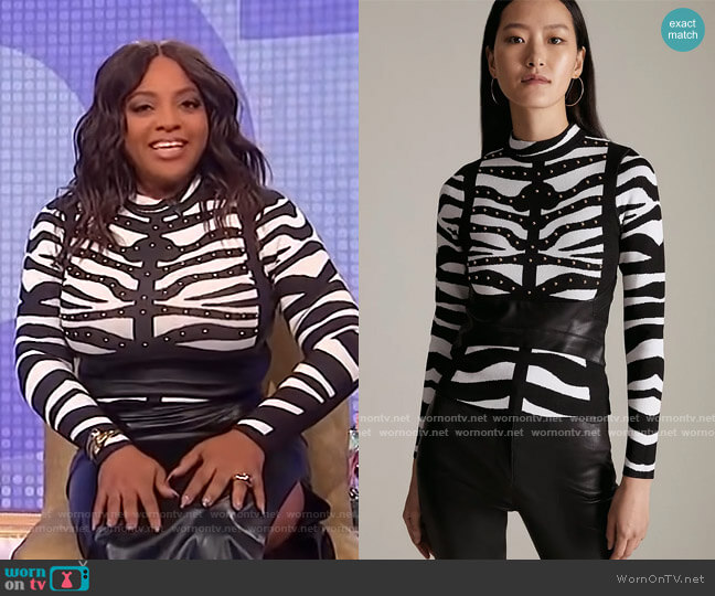 Zebra Jacquard Studded Mix Knit Top by Karen Millen worn by Sherri Shepherd on The Wendy Williams Show