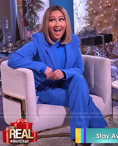 Adrienne’s blue blazer and pants on The Real