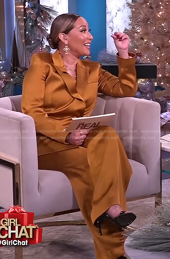 Adrienne’s orange satin blazer and pants on The Real