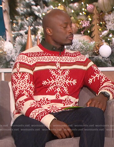Akbar’s red snowflake Christmas sweater on The Talk