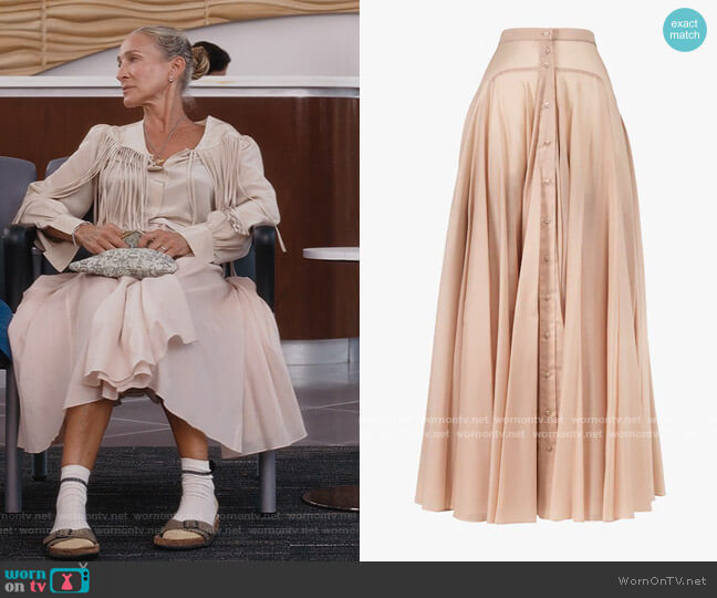 Flared Cotton Muslin Skirt by Alaia worn by Carrie Bradshaw (Sarah Jessica Parker) on And Just Like That
