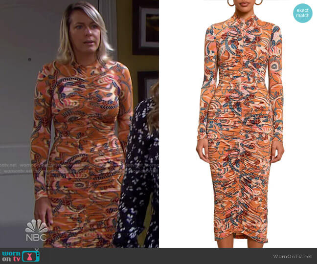 Ansel Ruched Long Sleeve Midi Dress by A.L.C. worn by Nicole Walker (Arianne Zucker) on Days of our Lives