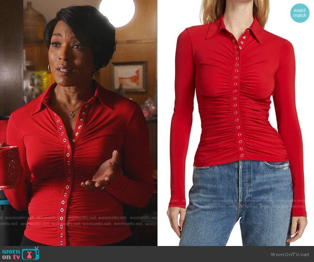 Larsen Ruched Shirt by A.L.C. worn by Athena Grant (Angela Bassett) on 9-1-1