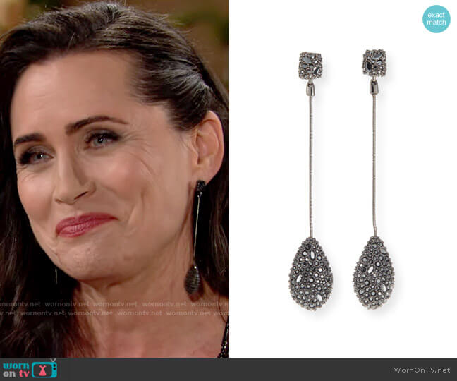 Alexis Bittar Pave Teardrop Post Earrings worn by Quinn Fuller (Rena Sofer) on The Bold and the Beautiful