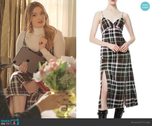 Julietta Plaid Side Slit Slipdress by Alice + Olivia worn by Kirby Anders (Maddison Brown) on Dynasty