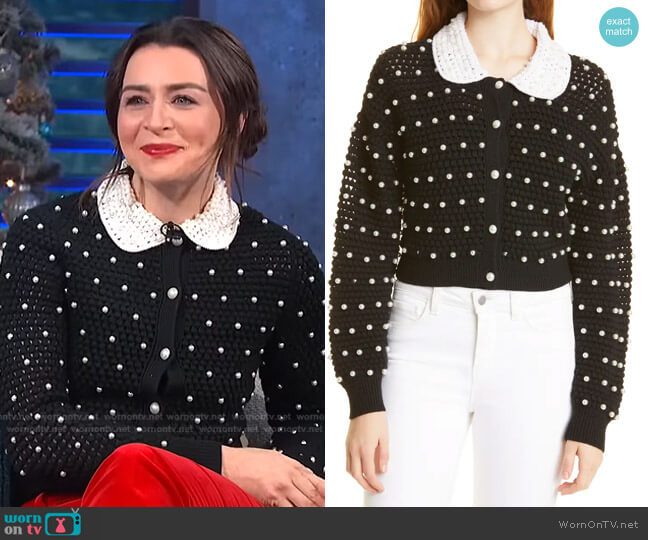 Collins Cardigan by Alice + Olivia worn by Caterina Scorsone on E! News Daily Pop