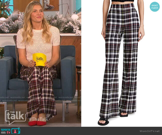 Dylan Pants in Freedom Plaid Black by Alice + Olivia worn by Amanda Kloots  on The Talk