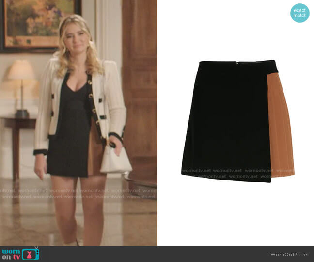 Toni Asymmetric Colorblock Skirt by Alice + Olivia worn by Amanda Carrington (Eliza Bennett) on Dynasty