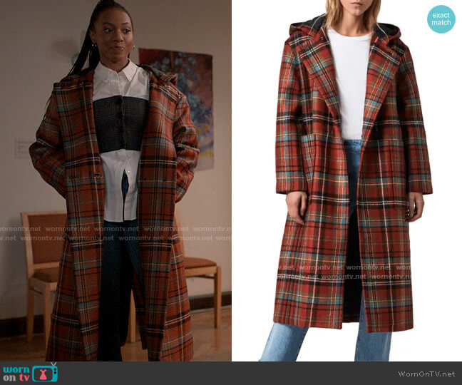 All Saints Ebony Plaid Coat worn by Whitney Chase (Alyah Chanelle Scott) on The Sex Lives of College Girls