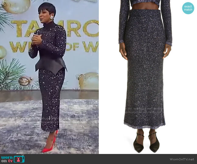 Dione Sequin Knit Maxi Skirt by Altuzarra worn by Tamron Hall on Tamron Hall Show