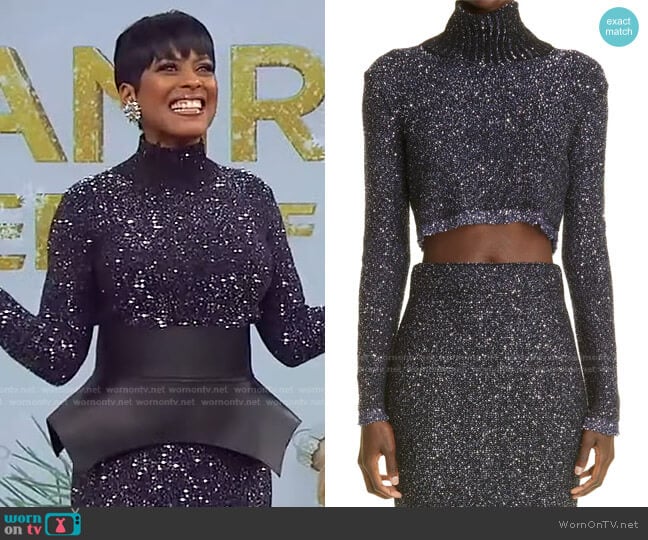 Melitta Sequin Crop Turtleneck Sweater by Altuzarra worn by Tamron Hall on Tamron Hall Show