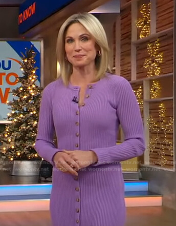 Amy's lilac ribbed button down dress on Good Morning America