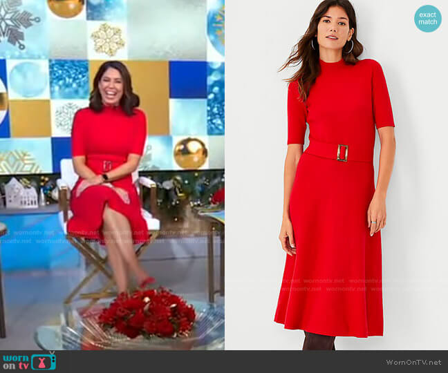 Belted Mock Neck Sweater Dress by Ann Taylor worn by Cecilia Vega  on Good Morning America