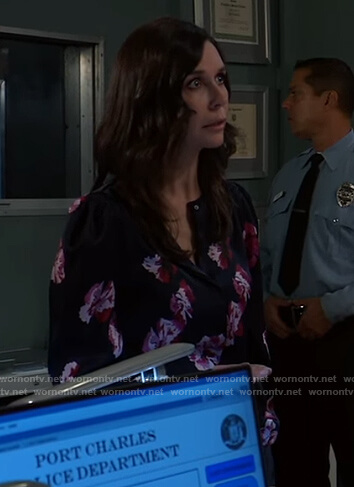 Anna’s blue floral print blouse on General Hospital