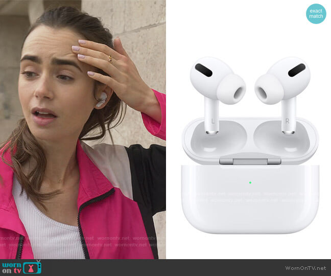 AirPods Pro by Apple worn by Emily Cooper (Lily Collins) on Emily in Paris