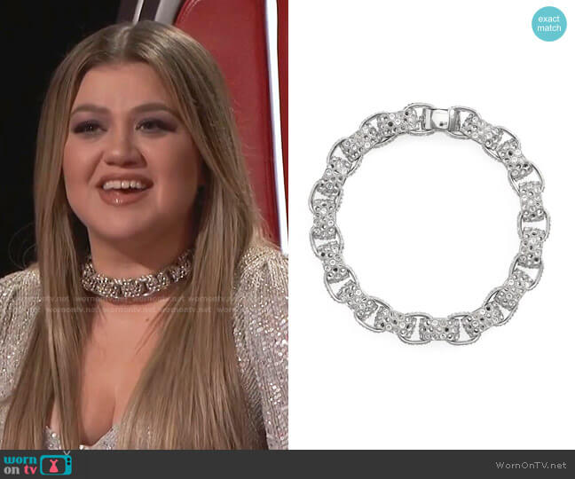 3D Crystal Link Chain Choker Necklace by Balenciaga worn by Kelly Clarkson  on The Voice