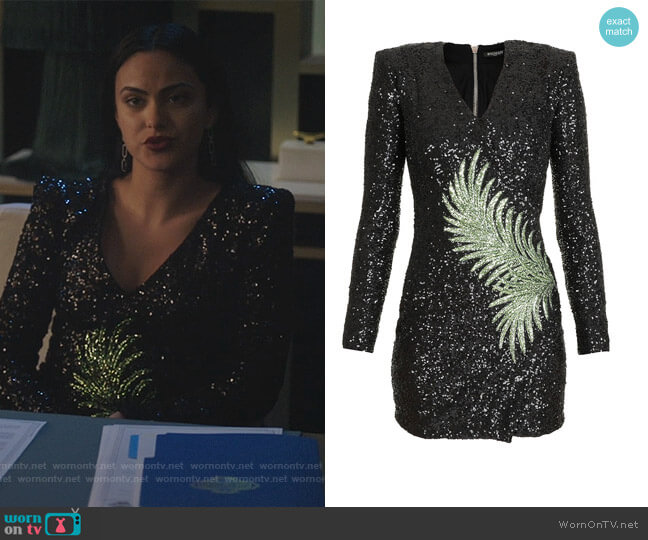 Embroidered Palm Leaf Sequin Dress by Balmain worn by Veronica Lodge (Camila Mendes) on Riverdale