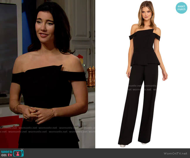 Black Halo La Reina Jumpsuit worn by Steffy Forrester (Jacqueline MacInnes Wood) on The Bold & the Beautiful