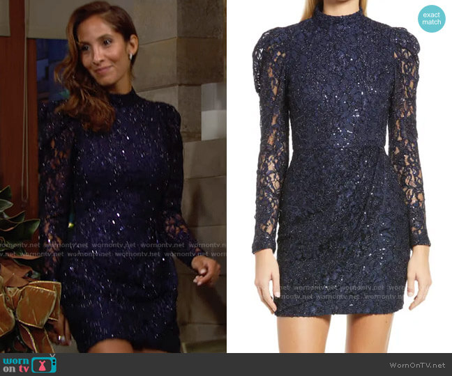 Black Halo Santorini Lace Dress worn by Lily Winters (Christel Khalil) on The Young & the Restless