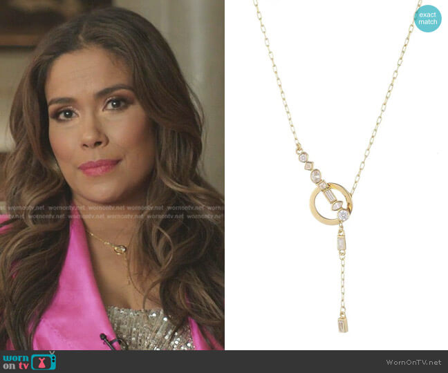 Federica Gold Circle Lariat Necklace by Bonheur Jewelry worn by Cristal Jennings (Daniella Alonso) on Dynasty