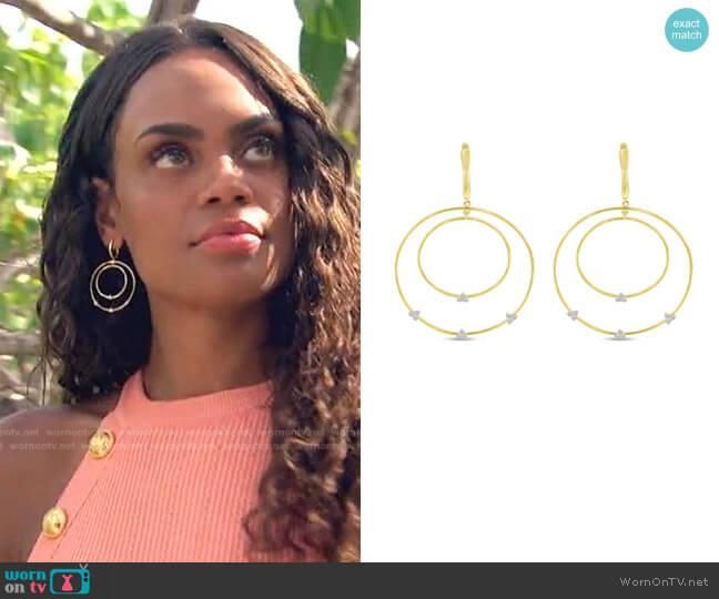 Dia Double Hoop Cluster Earrings by Brevani worn by Michelle Young  on The Bachelorette