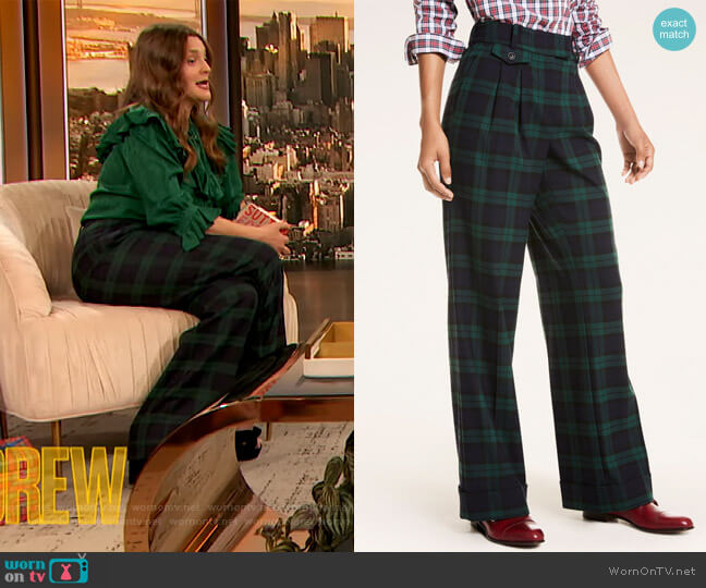 Black Watch Tartan Stretch Twill Pants by Brooks Brothers worn by Drew Barrymore  on The Drew Barrymore Show