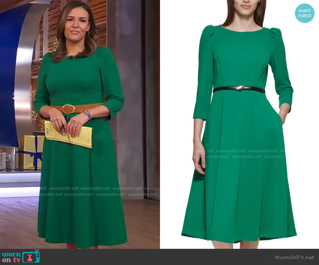3/4-Sleeve Belted Midi Dress by Calvin Klein worn by Mary Bruce  on Good Morning America
