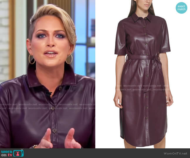 Calvin Klein Faux Leather Short Sleeve Shirt Dress worn by Jamie Yuccas  on CBS Mornings
