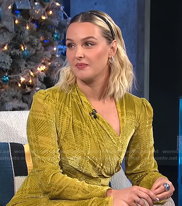 Camilla Luddington’s yellow plaid velvet dress on E! News Daily Pop