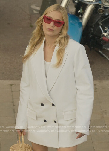 Camille’s white double breasted blazer on Emily in Paris