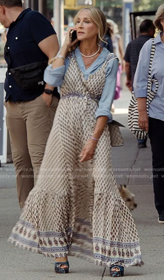 Carrie's paisley print maxi dress on And Just Like That
