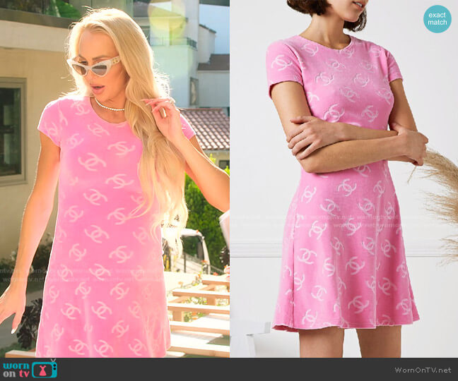 Pink Velour CC Mini Dress by Chanel worn by Christine Quinn  on Selling Sunset
