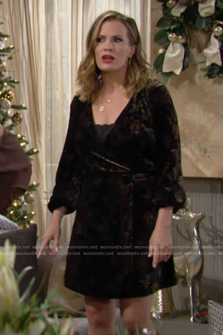 Chelsea’s floral velvet wrap dress on The Young and the Restless