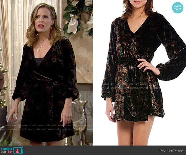 Chelsea & Violet Floral Print Velvet Wrap Dress worn by Chelsea Lawson (Melissa Claire Egan) on The Young and the Restless