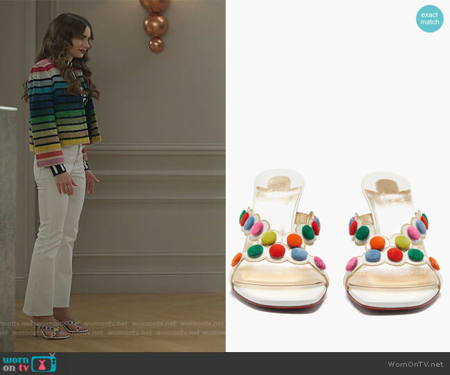 Smarta 85 leather mules by Christian Louboutin worn by Emily Cooper (Lily Collins) on Emily in Paris