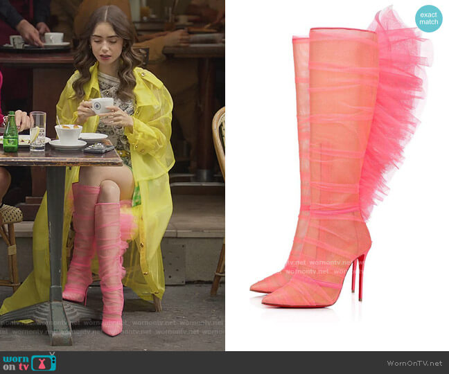 Libellibotta Boots by Christian Louboutin worn by Emily Cooper (Lily Collins) on Emily in Paris
