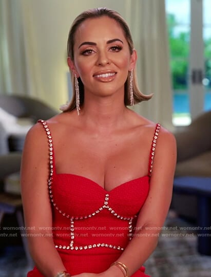 Nicole’s red embellished sleeveless dress on The Real Housewives of Miami