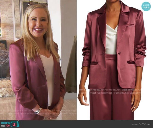 Khloe Smooth Satin Jacket by Cinq a Sept worn by Shannon Beador on The Real Housewives of Orange County