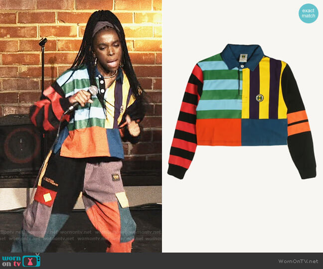 Crop Stripe Panel Rugby Top by Cross Colours worn by Naomi (Teshi Thomas) on Queens