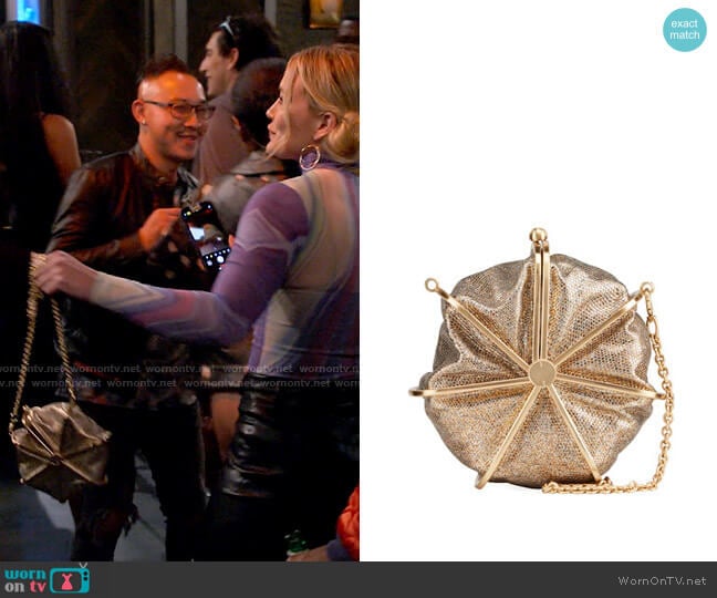 Cult Gaia Nika Metallic Textured Round Crossbody Bag worn by Sophie (Hilary Duff) on How I Met Your Father