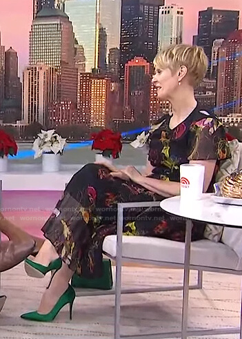 Cynthia Nixon’s black floral pleated dress on Today